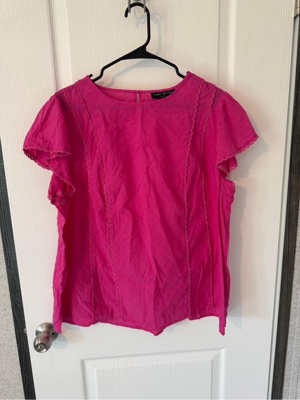 Lane Bryant Hot Pink Eyelet Flutter-Sleeve Blouse